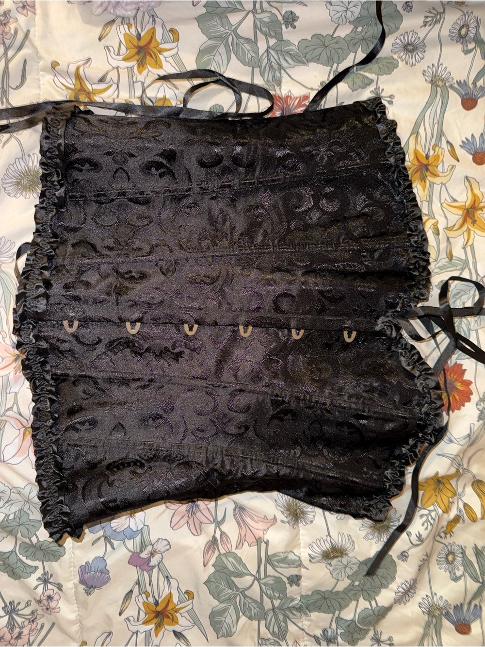 Black Floral Lace-Up corset